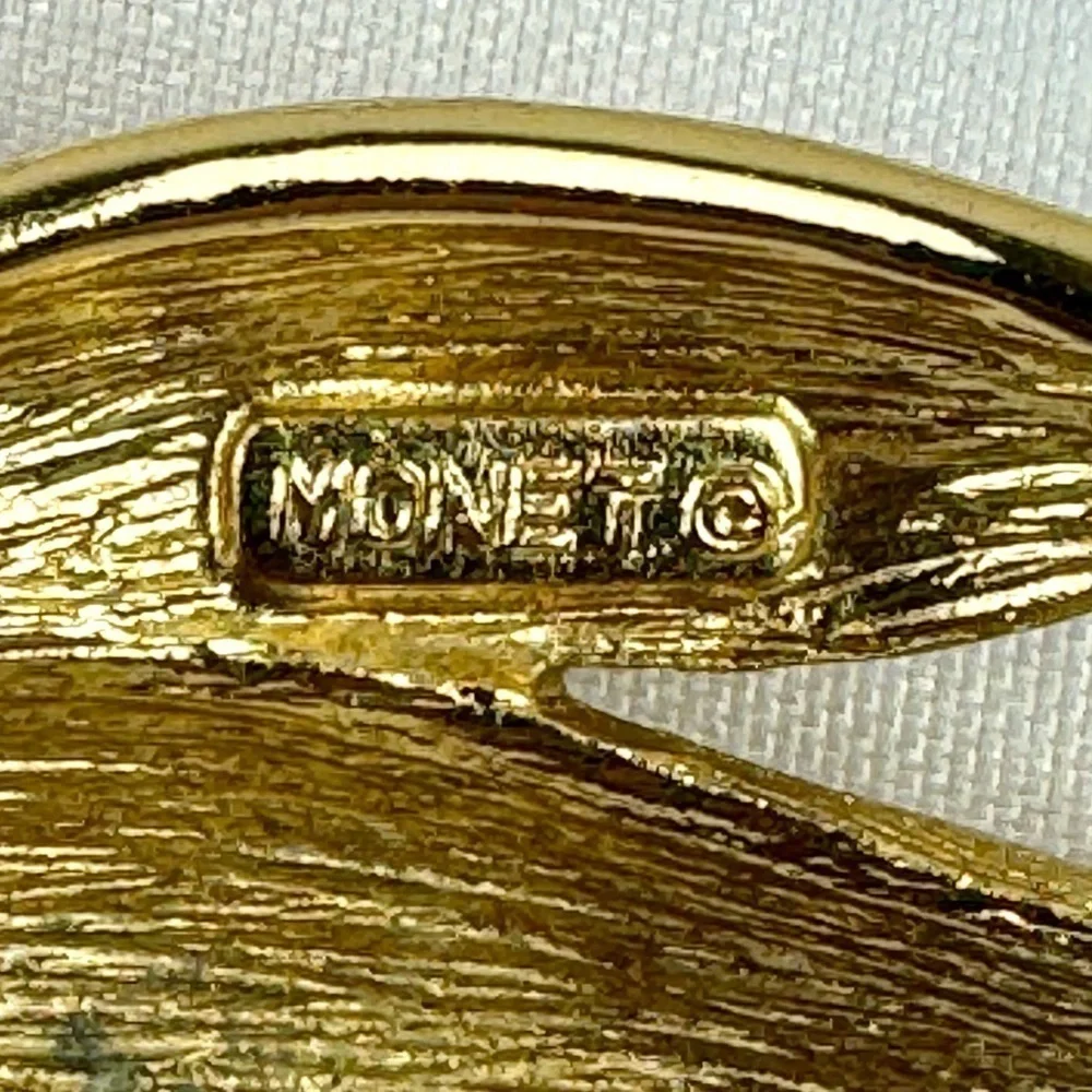 Monet Brooch Pin Vintage Signed Brushed Gold Color Costume Jewelry